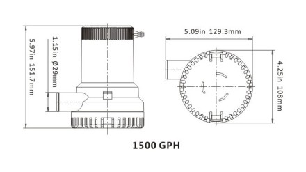 Помпа водооткачивающая (трюмная) SeaFlo 1500 GPH 12V / SFBP1-G1500-01