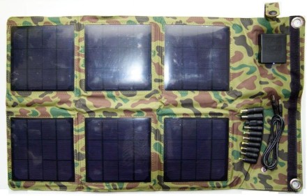 Зарядное устройство на солнечных батареях складное (DC OUT 9V-18V, USB OUT 5V 2A) / камуфляж